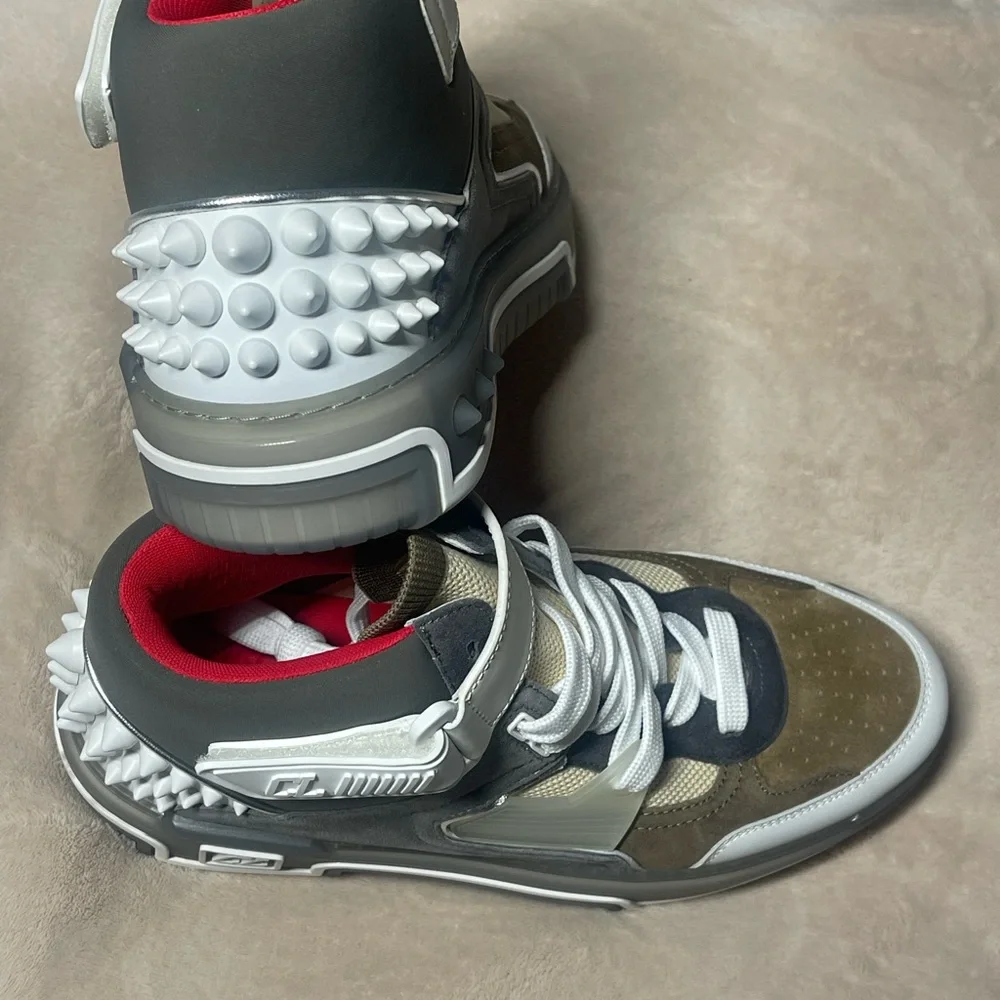 Christian Louboutin ASTROLOUBI MID FLAT Gray and White High-Top Sneakers - Picture 10 of 10